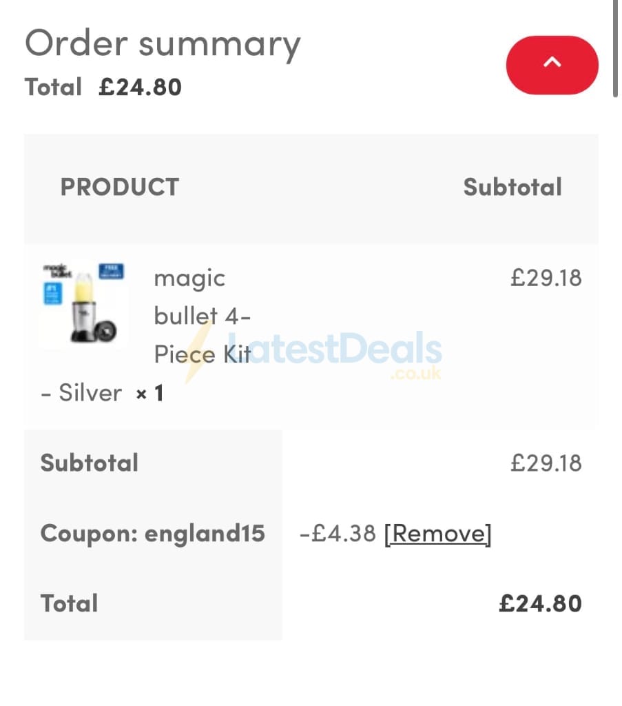 Screenshot of the Nutribullet discount code working