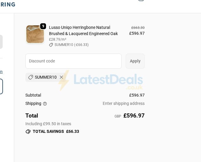 Screenshot of the Stories Flooring discount code working