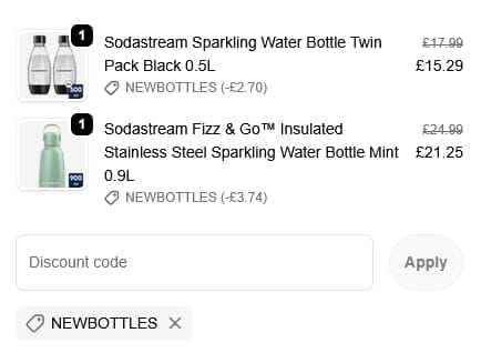 Screenshot of the SodaStream discount code working
