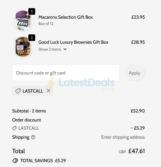 Screenshot of the Patisserie Valerie discount code working
