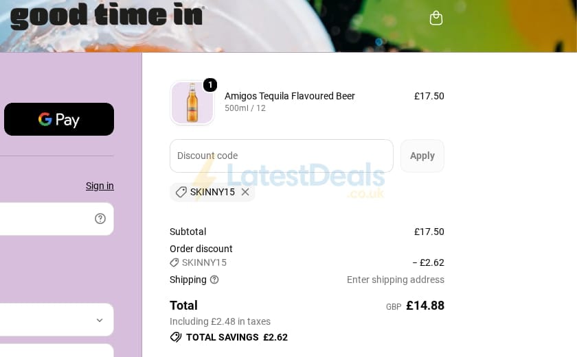 Screenshot of the Goodtimein discount code working
