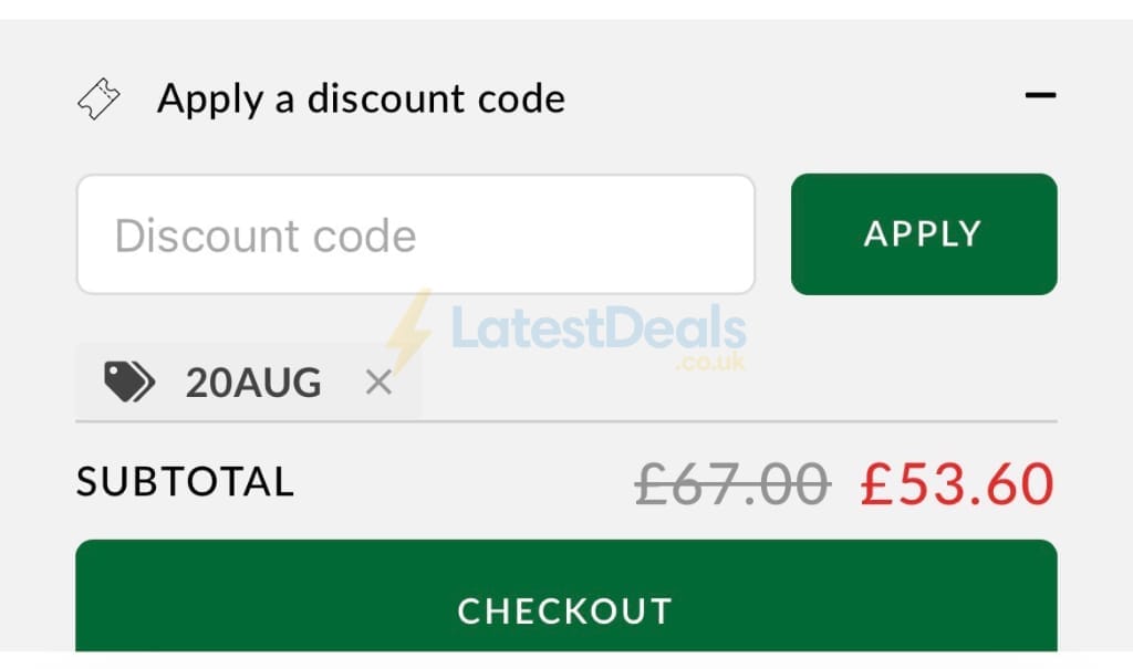 Screenshot of the Green People discount code working