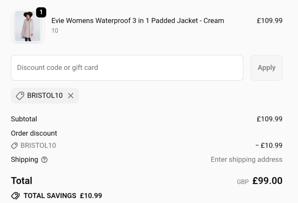 Screenshot of the Animal discount code working