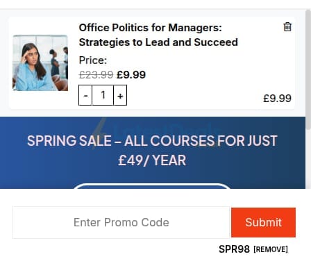 Screenshot of the John Academy discount code working