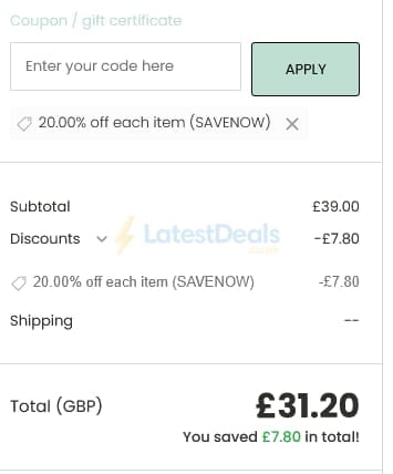 Screenshot of the Odylique discount code working