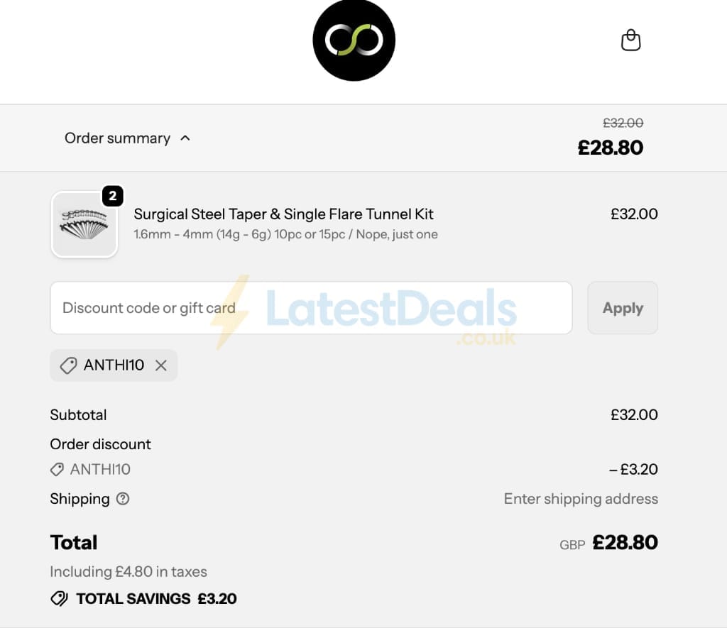 Screenshot of the Stretch It Body Jewellery discount code working