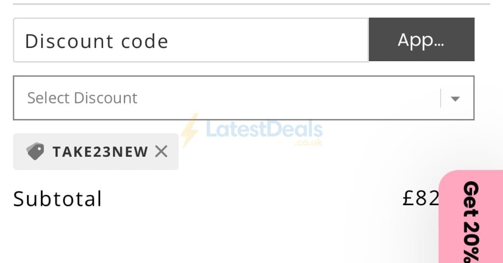 Screenshot of the Vieve discount code working