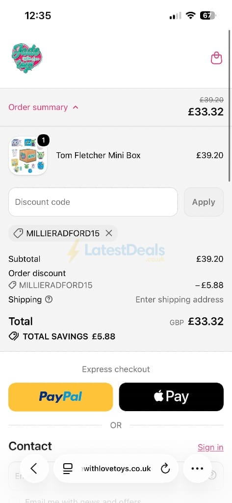 Screenshot of the Jade With Love Toys discount code working