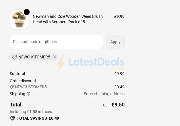 Screenshot of the The Dustpan and Brush Store discount code working