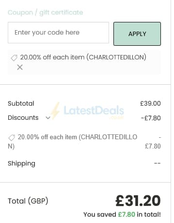 Screenshot of the Odylique discount code working