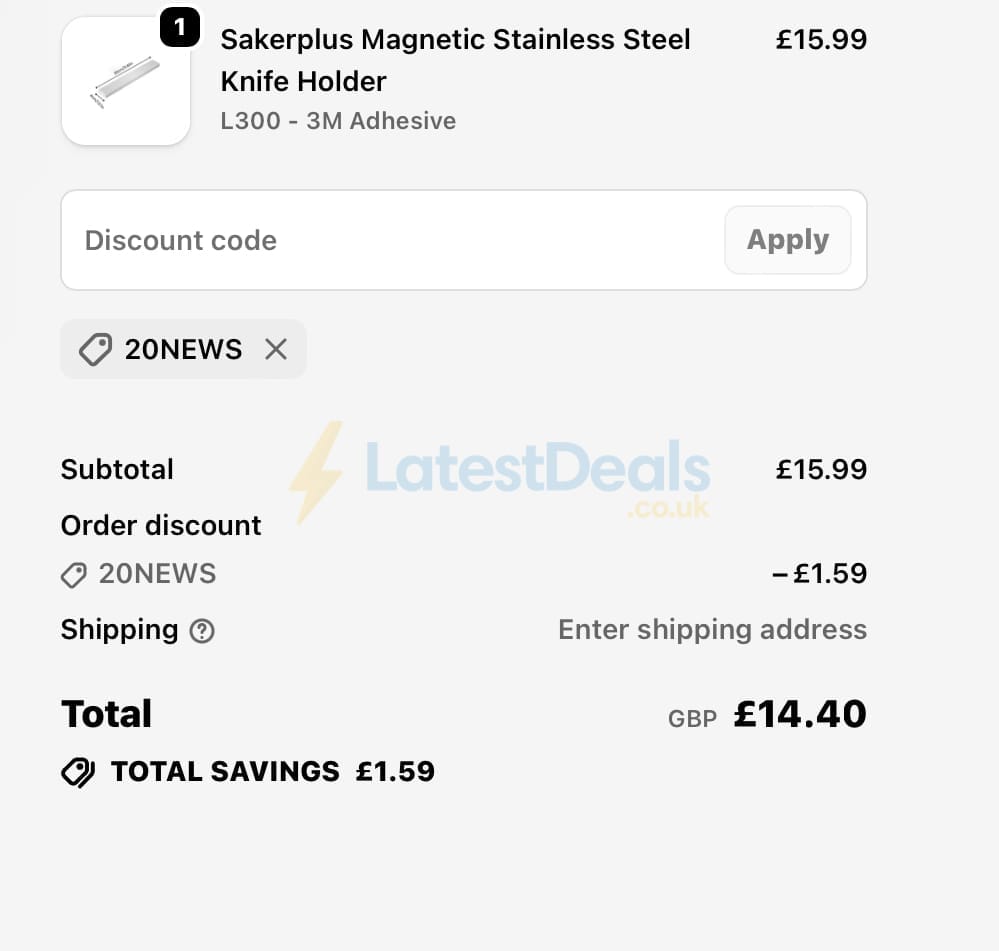 Screenshot of the SAKER discount code working