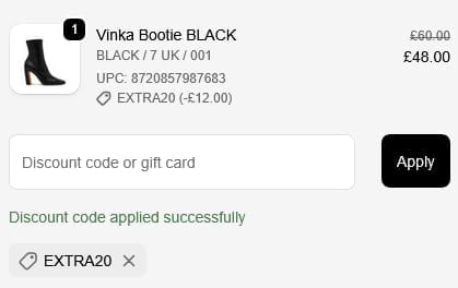 Screenshot of the Steve Madden discount code working