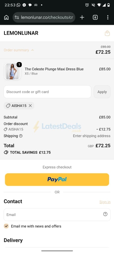 Screenshot of the LemonLunar discount code working