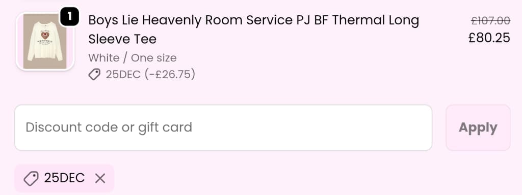 Screenshot of the Spoiled Brat discount code working