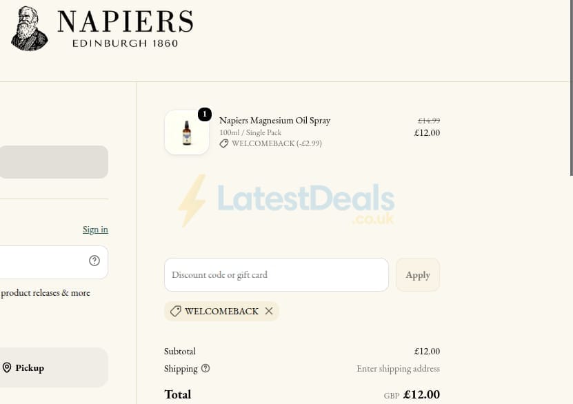 Screenshot of the Napiers The Herbalists discount code working