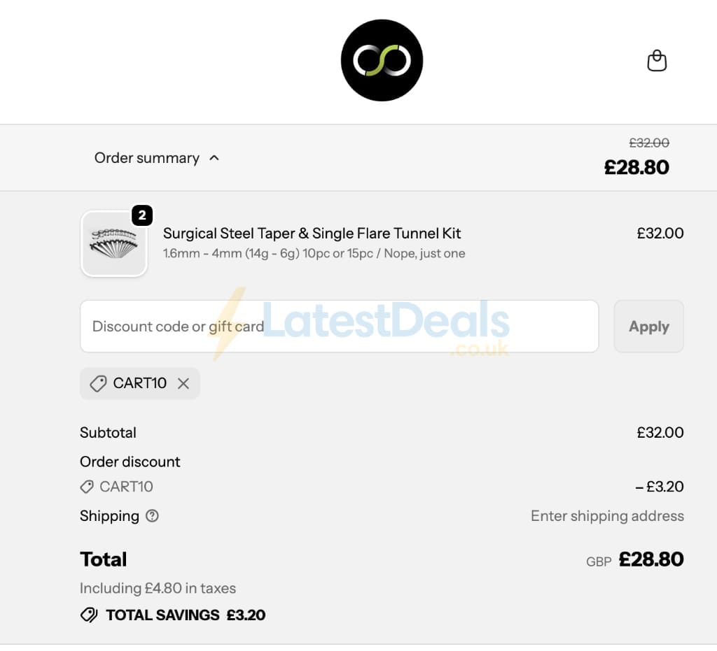 Screenshot of the Stretch It Body Jewellery discount code working