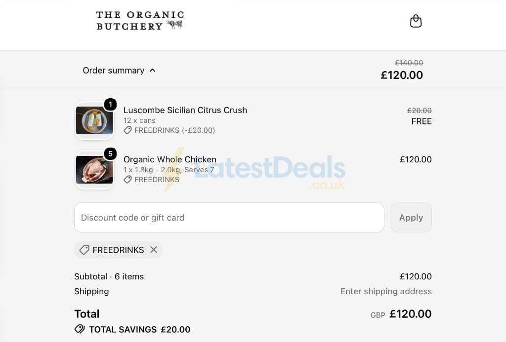 Screenshot of the The Organic Butchery discount code working