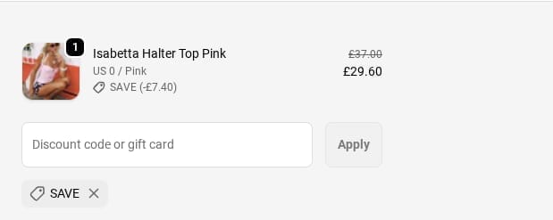 Screenshot of the Princess Polly discount code working