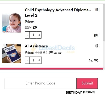 Screenshot of the One Education discount code working