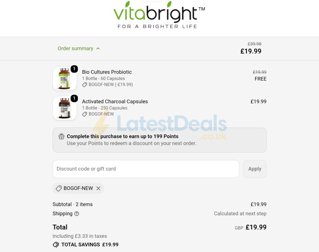 Screenshot of the Vitabright discount code working