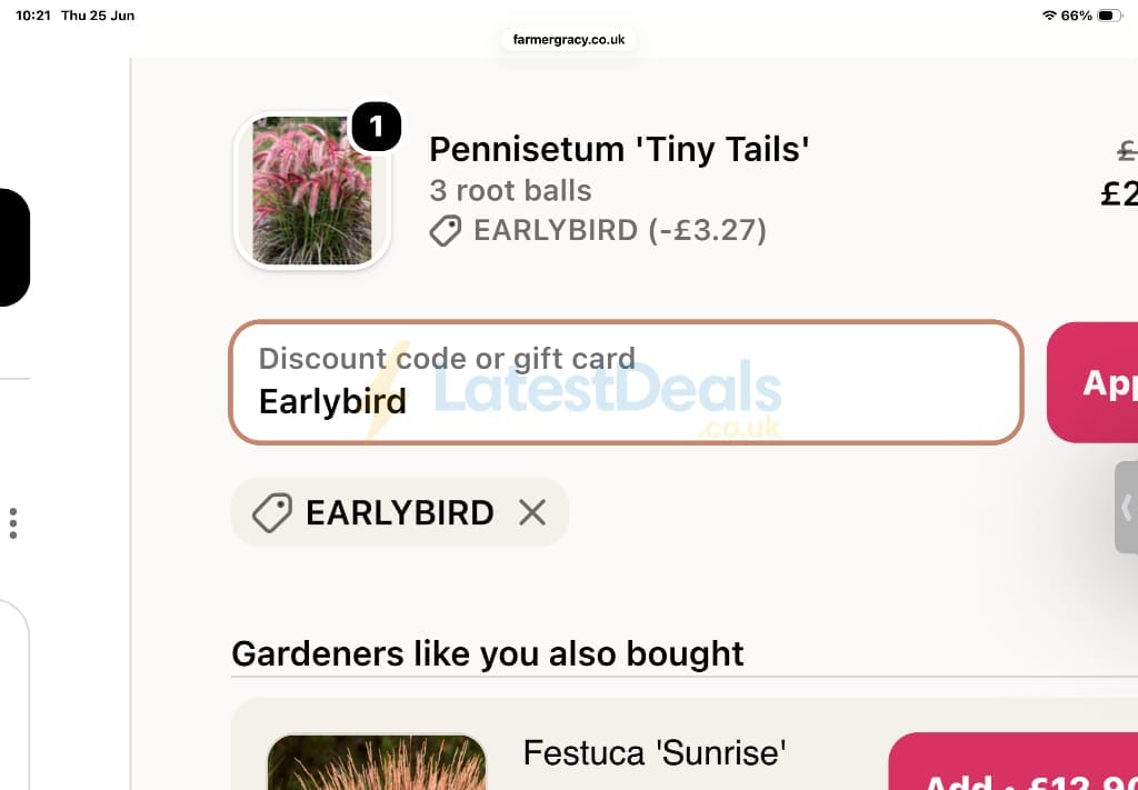 Screenshot of the Farmer Gracy discount code working