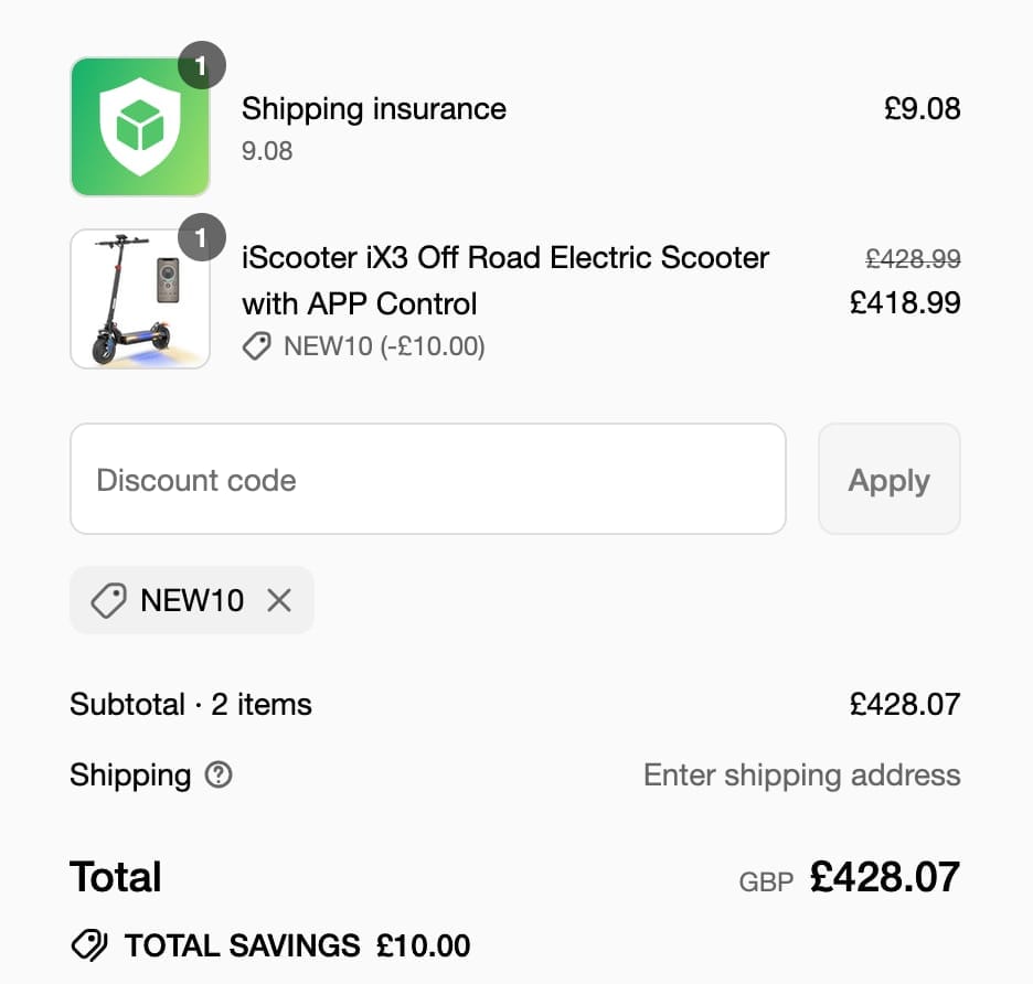 Screenshot of the IHoverBoard discount code working