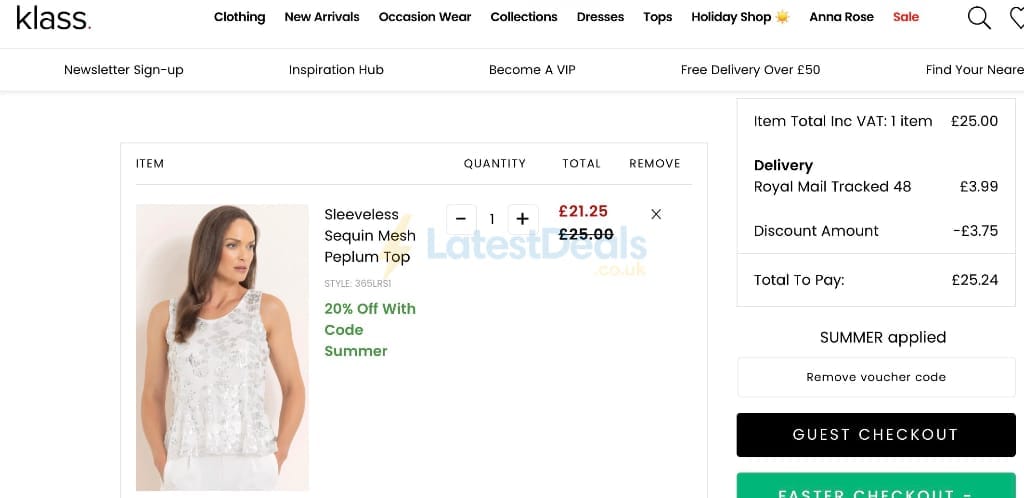 Screenshot of the Klass discount code working
