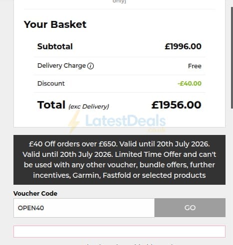 Screenshot of the The Golf Shop Online discount code working