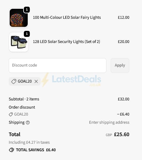 Screenshot of the SPV Lights discount code working