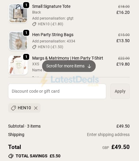 Screenshot of the Koko Blossom discount code working
