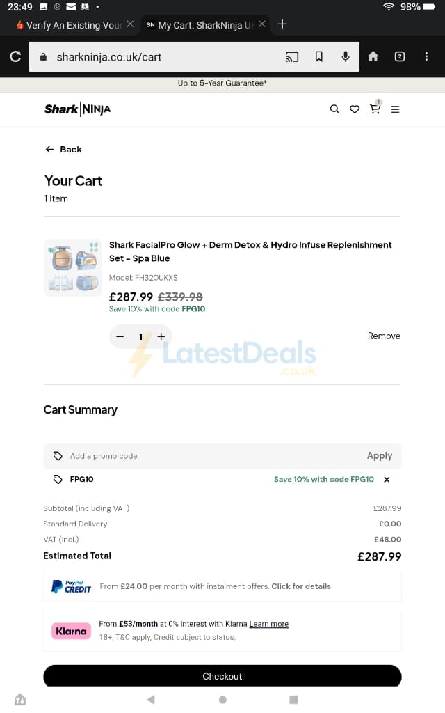 Screenshot of the Ninja Kitchen discount code working