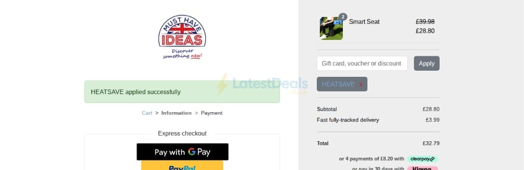 Screenshot of the Must Have Ideas discount code working