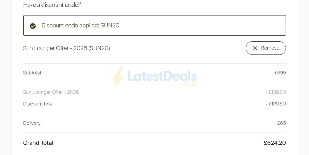 Screenshot of the Maze Living discount code working