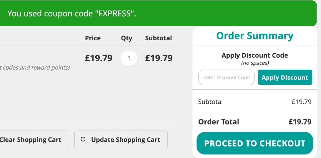 Screenshot of the Love Garden Birds discount code working