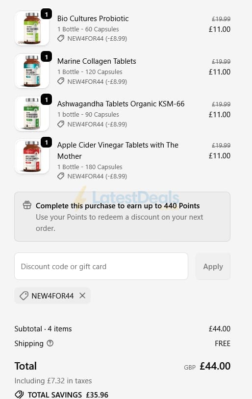 Screenshot of the Vitabright discount code working