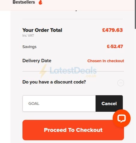 Screenshot of the MyNextMattress discount code working
