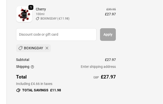 Screenshot of the The Fragrance World discount code working