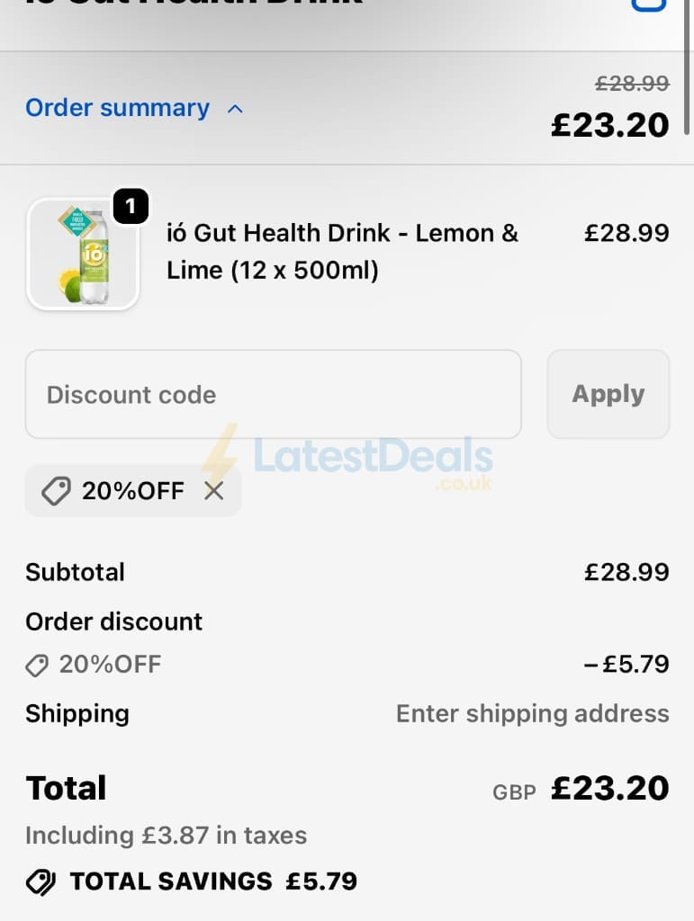 Screenshot of the ió Gut Health Drink discount code working