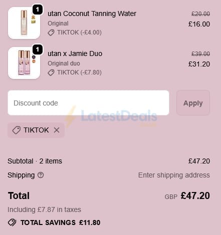 Screenshot of the Utan discount code working