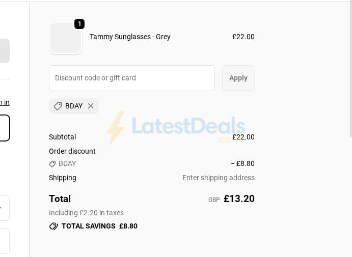 Screenshot of the JYY London discount code working