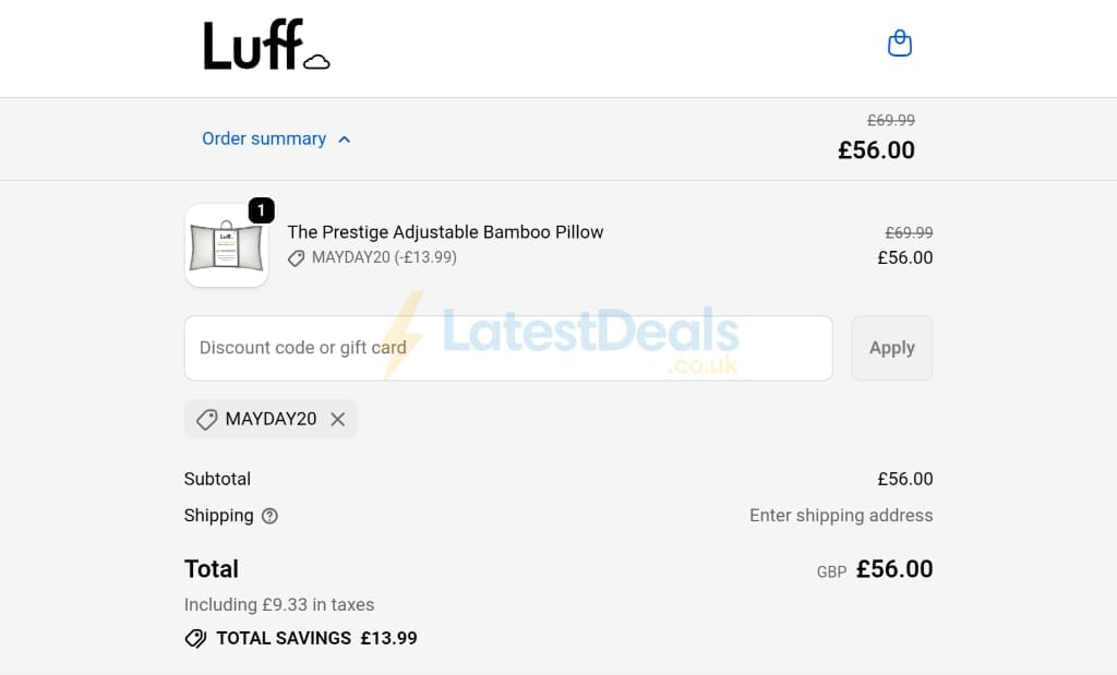 Screenshot of the Luff Sleep discount code working