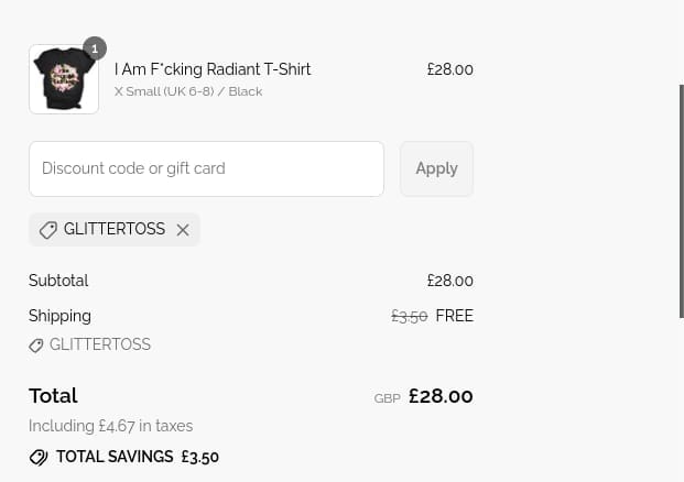 Screenshot of the The Spark Company discount code working