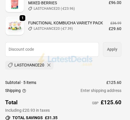 Screenshot of the Purearth discount code working