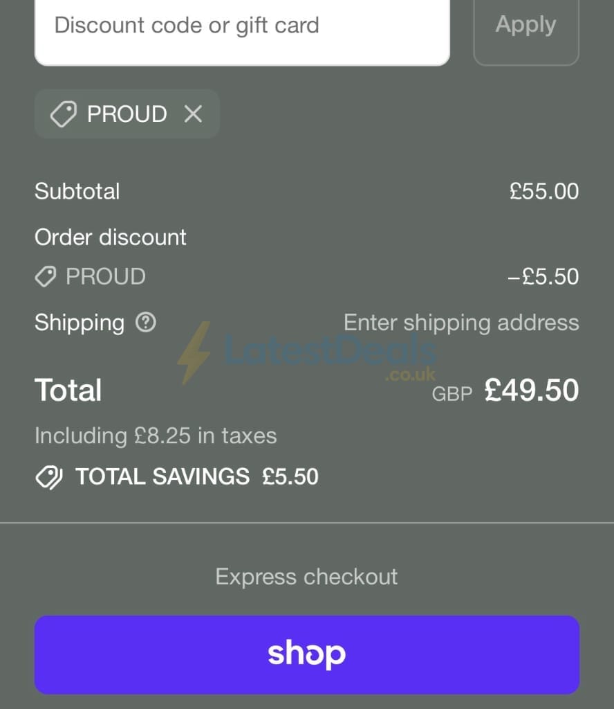 Screenshot of the KOVERED discount code working