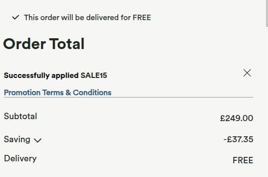 Screenshot of the H Samuel discount code working