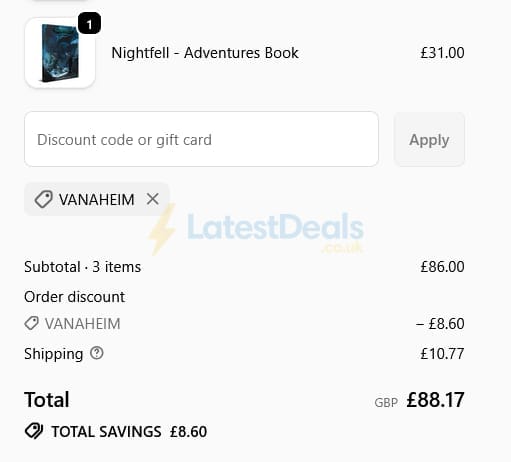 Screenshot of the Modiphius Entertainment discount code working