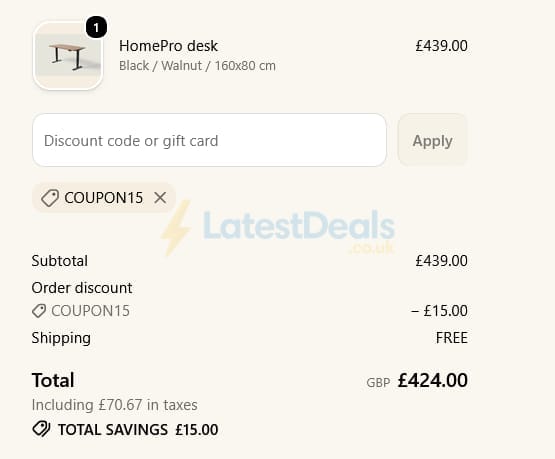 Screenshot of the Desktronic discount code working