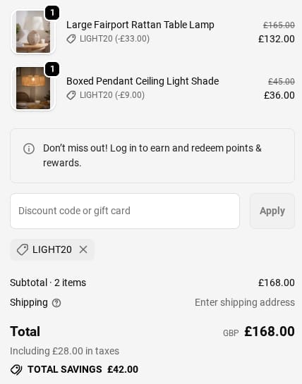 Screenshot of the Dibor discount code working