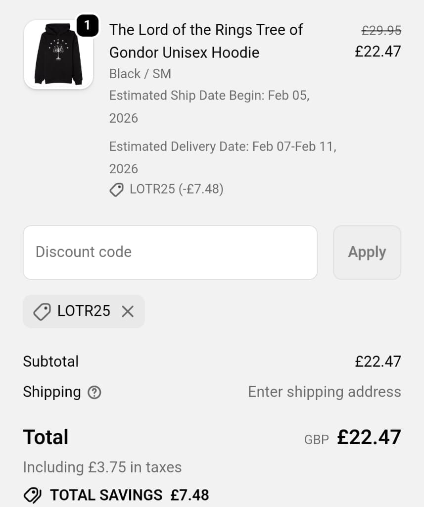 Screenshot of the Warner Bros discount code working