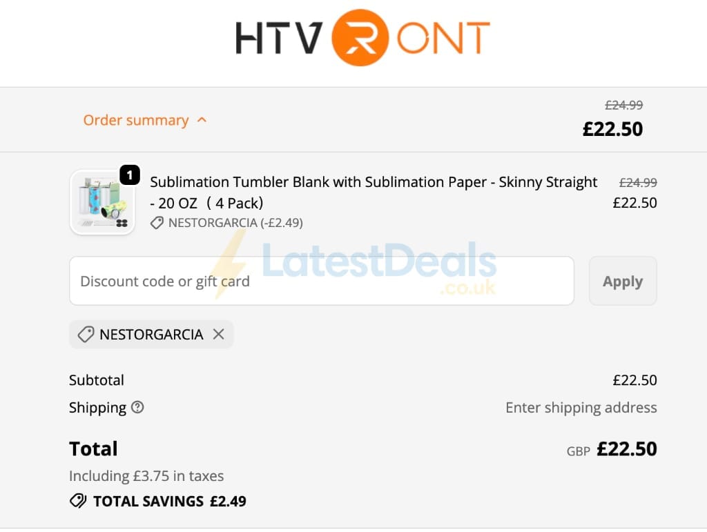 Screenshot of the HTVRONT UK discount code working